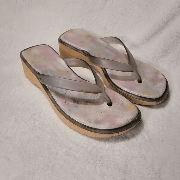 MIA wood platform flip flop sandals size 8 Y2k 2000s Bratz - Picture 2 of 9